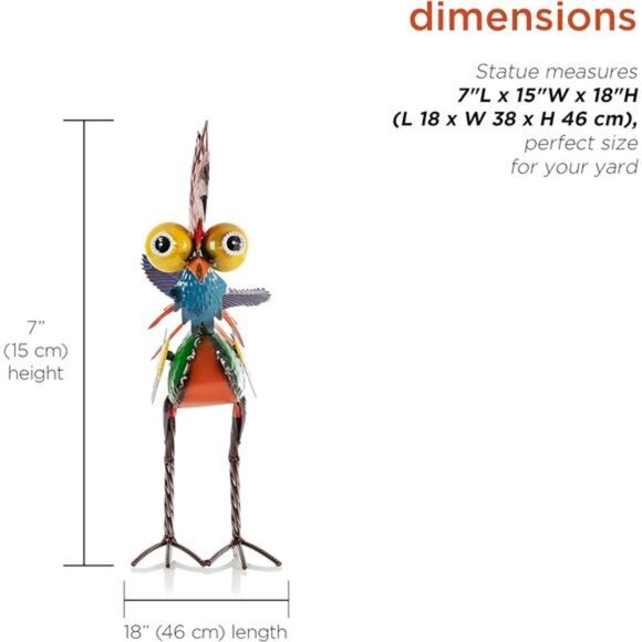 Alpine Corporation 18" Tall Indoor/Outdoor Wacky Metal Rooster Yard Statue - Picture 3 of 7